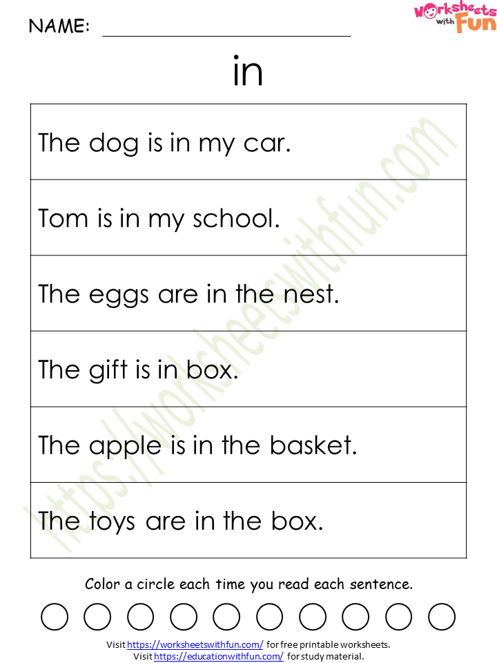 Course: English General- Preschool, Topic: Sight Words Sentences